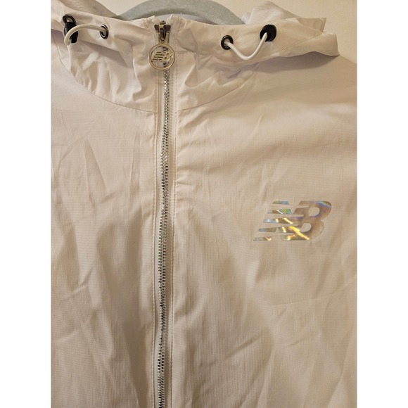New Balance Womens White Iridescent Holographic Hooded Windbreaker Jacket Large - Picture 2 of 10